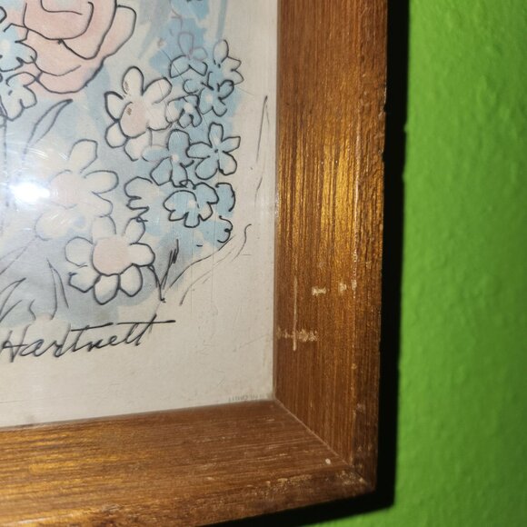 1971 M. Hartnett Framed Lithograph Art Print Girl In Dress With Flowers - Picture 10 of 11